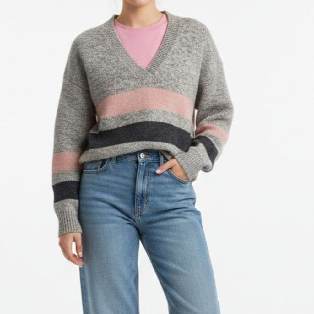 Vintage Britches Great Outdoors Sweater Women Small Wool Blend Gray Pink 80s 90s